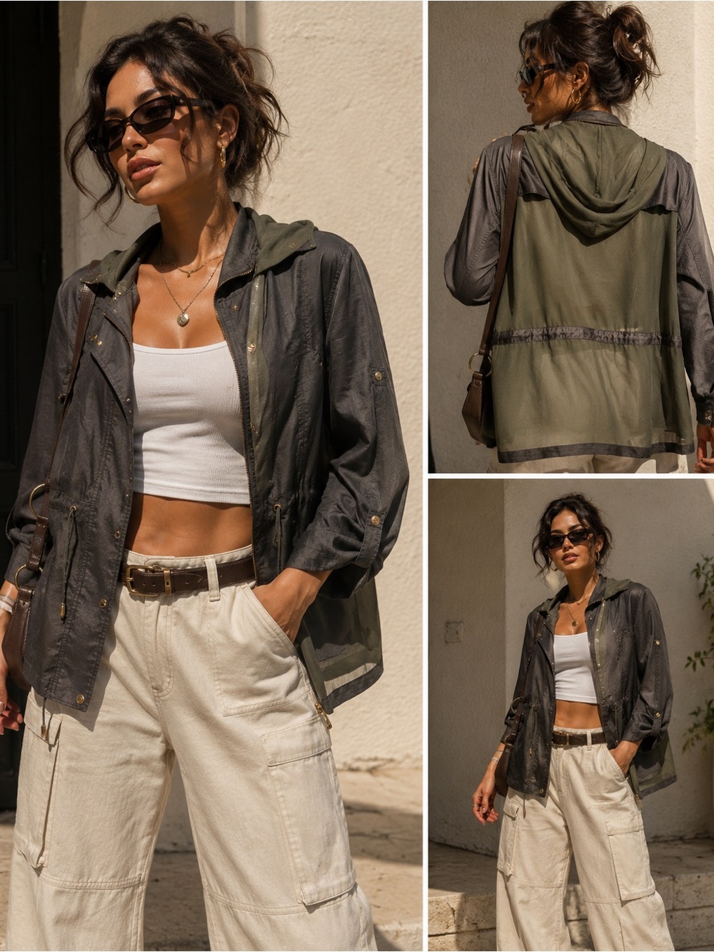 Armani Exchange Olive Green (sheer back)  Hooded Utility Jacket
